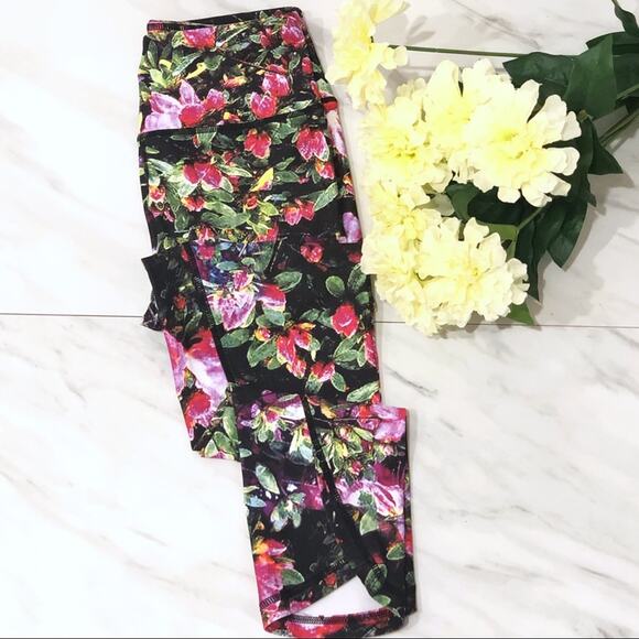 N/A Pants - Workout Yoga Leggings Cropped Printed Floral XS S